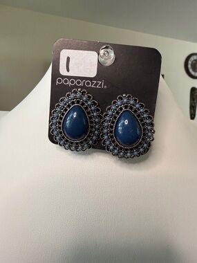 paparazzi Navy and Light-Blue Teardrop Halo Earrings